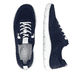 Mocassins remonte bleus pour femme D3G02-14 avec bande élastique. Chaussure vue de dessus, couchée.