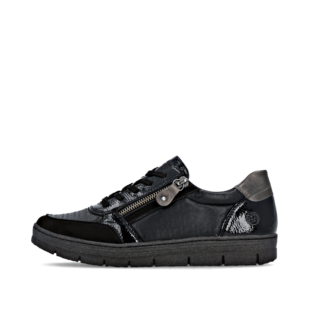 Schwarze remonte Damen Sneaker D5831-04 mit einem Reißverschluss. Schuh Außenseite.
