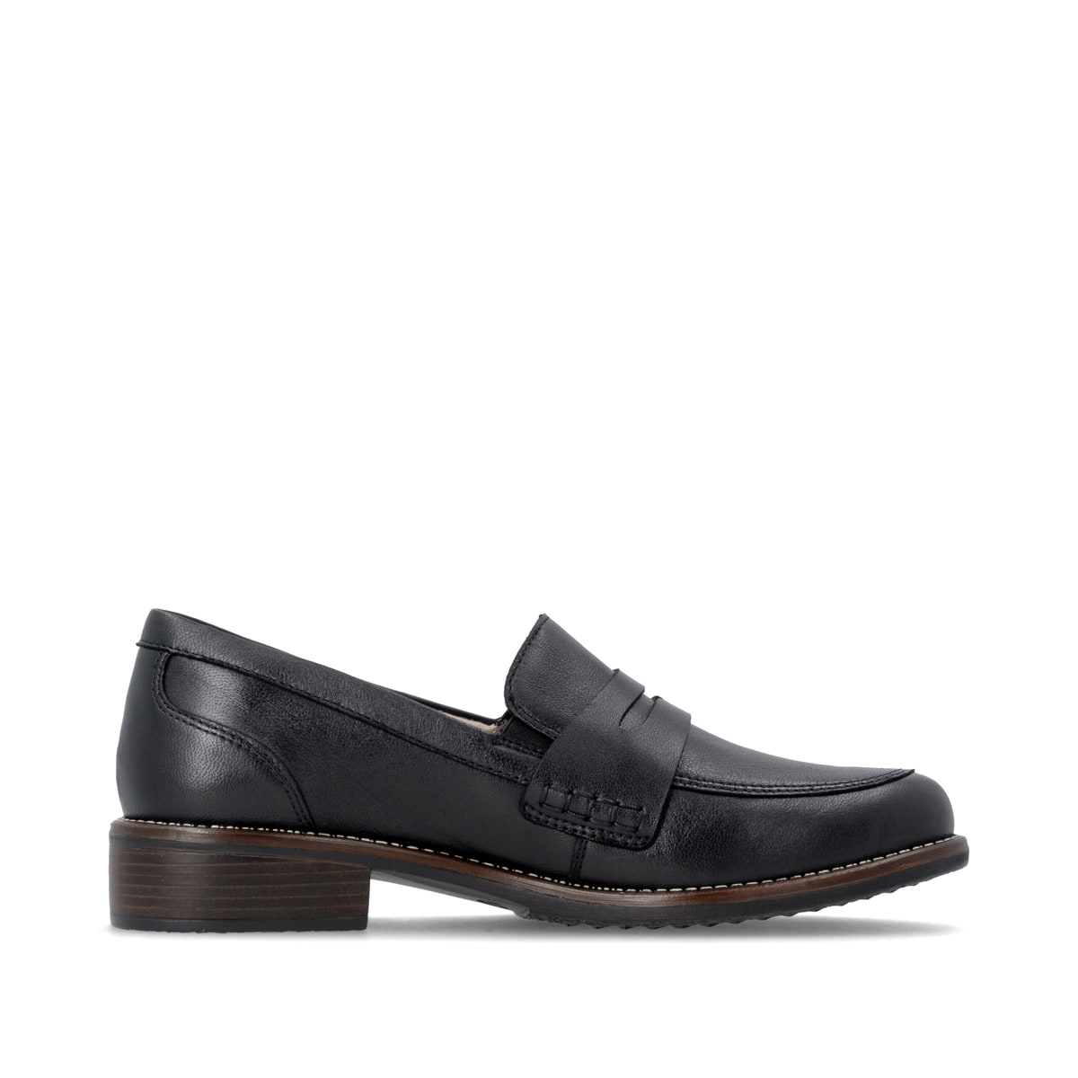 Schwarze remonte Damen Loafer D0F05-00 mit einem Gummizug. Schuh Innenseite.