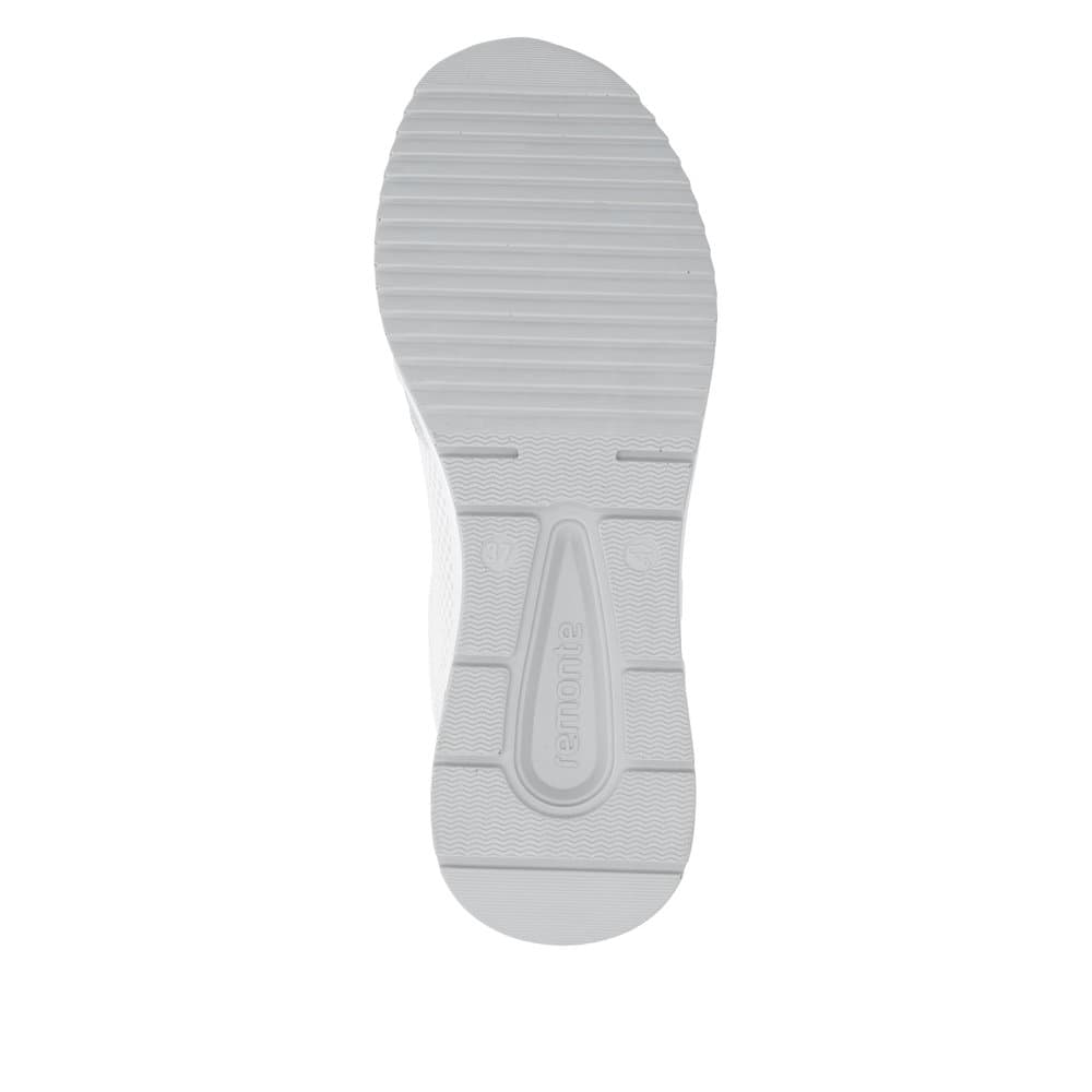 Weiße vegane remonte Damen Sneaker Low D0T19-80 mit einem Reißverschluss. Schuh Laufsohle.