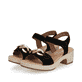 Schwarze remonte Riemchensandaletten D0N55-02 mit einem Klettverschluss. Schuhpaar seitlich schräg.