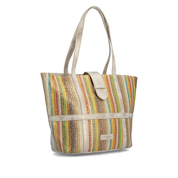 Cabas remonte Q0764-90 orange avec accents métalliques et fermeture éclair. Côté gauche.