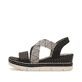 Schwarze remonte Keilsandaletten D2L54-03 mit Gummizug sowie weicher Innensohle. Schuh Außenseite.