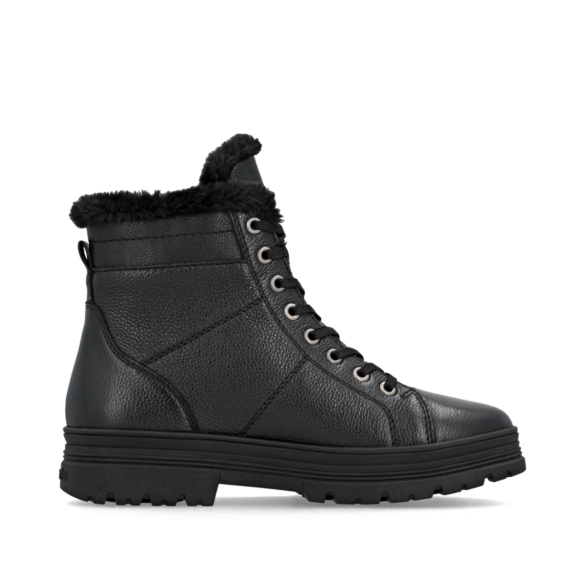 Schwarze remonte Damen Schnürstiefel D2U73-00 mit griffiger Glass-Fibre Sohle. Schuh Innenseite.