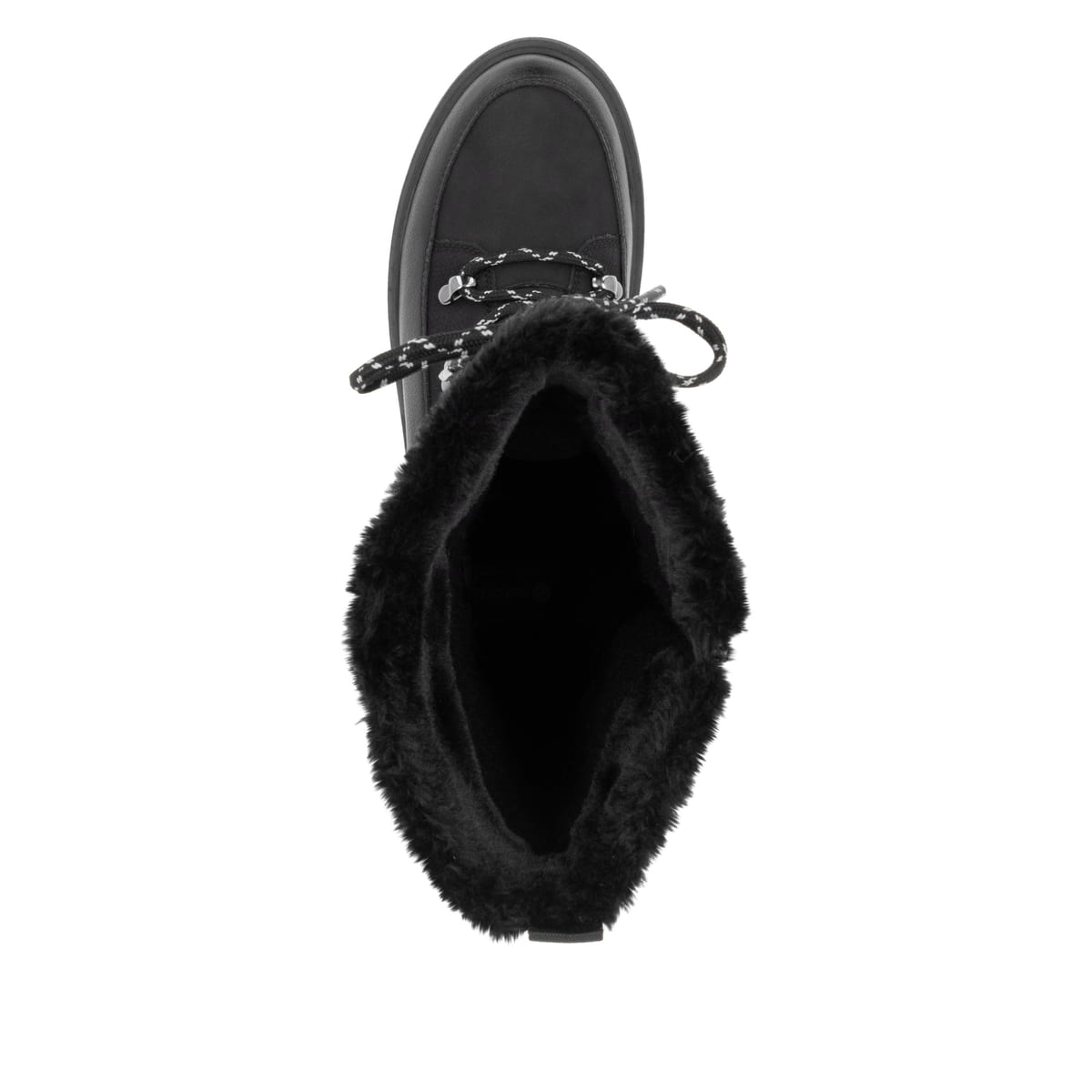 Nachtschwarze remonte Hochschaftstiefel D0U77-00 mit Flip-Grip Sohle. Schuh von oben.