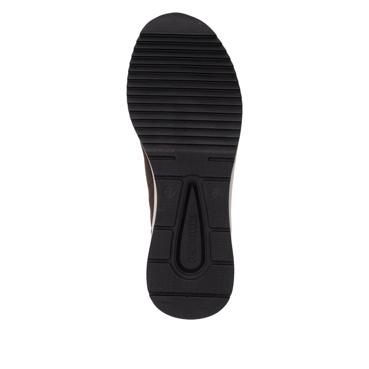 Dunkelbraune remonte Damen Sneaker D0T03-25 mit einem Reißverschluss. Schuh Laufsohle.