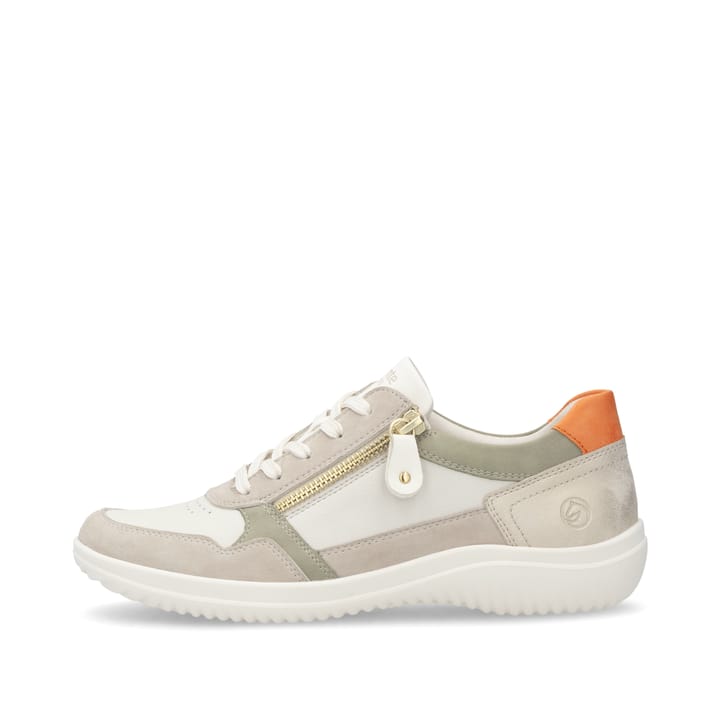 Weiße remonte Damen Schnürschuhe D1E06-80 mit einem Reißverschluss. Schuh Außenseite.
