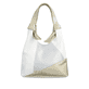 Sac à main remonte Q0720-82 blanc avec effets métalliques et fermeture éclair. Devant.