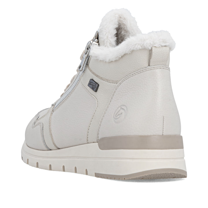 Weiße remonte Damen Schnürstiefel R6773-80 mit wasserabweisender TEX-Membran. Schuh von hinten.