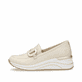 Mocassins remonte beiges pour femme D0T12-60 avec éléments décoratifs. Côté extérieur de la chaussure.