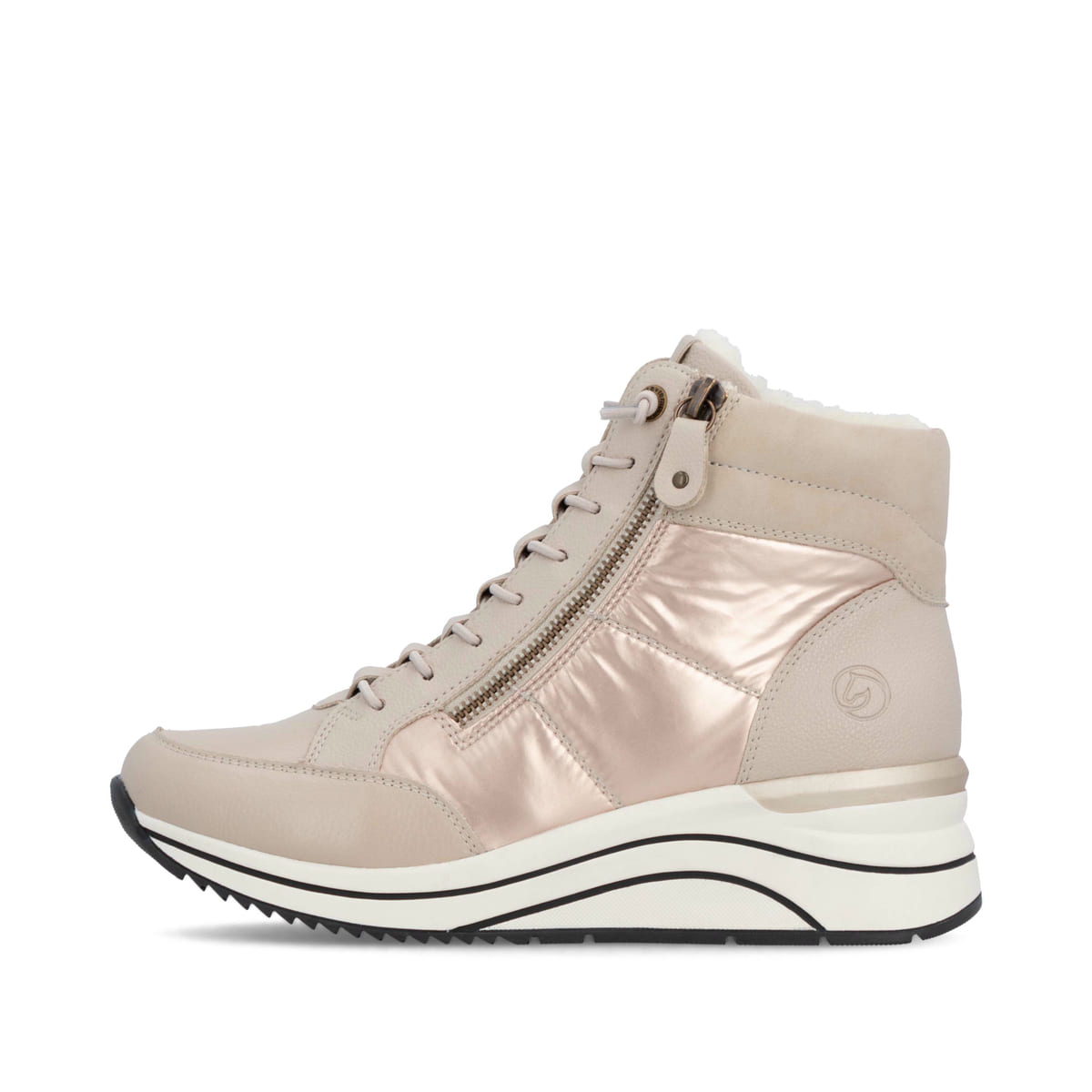 
Sandbeige remonte Damen Schnürstiefel D0T72-60 mit Schnürung und Reißverschluss. Schuh Außenseite