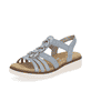 Babyblaue vegane remonte Damen Riemchensandalen D2073-12 mit Elastikeinsatz. Schuh seitlich schräg.