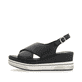 Nachtschwarze remonte Keilsandaletten D1P53-00 mit einem Klettverschluss. Schuh Außenseite.
