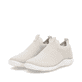 Beige remonte Damen Slipper D3G01-60 mit einem Gummizug sowie der Komfortweite G. Schuhpaar seitlich schräg.