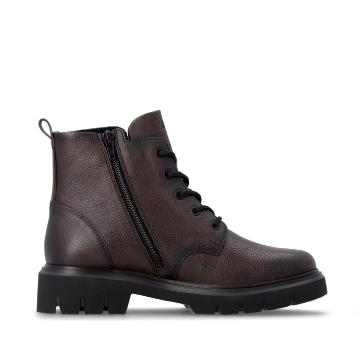 Dunkelbraune remonte Damen Schnürstiefel D1W83-25 mit einem Reißverschluss. Schuh Innenseite.