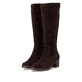 Dunkelbraune remonte Hochschaftstiefel D2A78-25 mit einem Reißverschluss. Schuhpaar seitlich schräg.