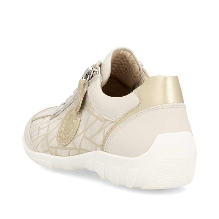 Goldene vegane remonte Damen Schnürschuhe R3408-91 mit einem Reißverschluss. Schuh von hinten.