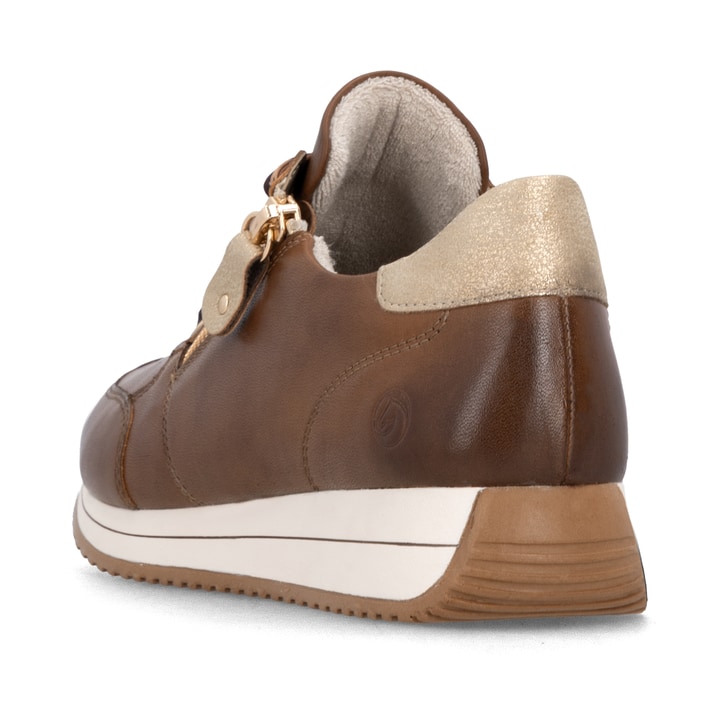 Baskets basses remonte marron pour femme D0H11-25 avec fermeture éclair. Chaussure vue de l'arrière.