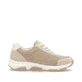 Beige vegane remonte Damen Sneaker Low D1S04-60 mit einem Reißverschluss. Schuh Innenseite.