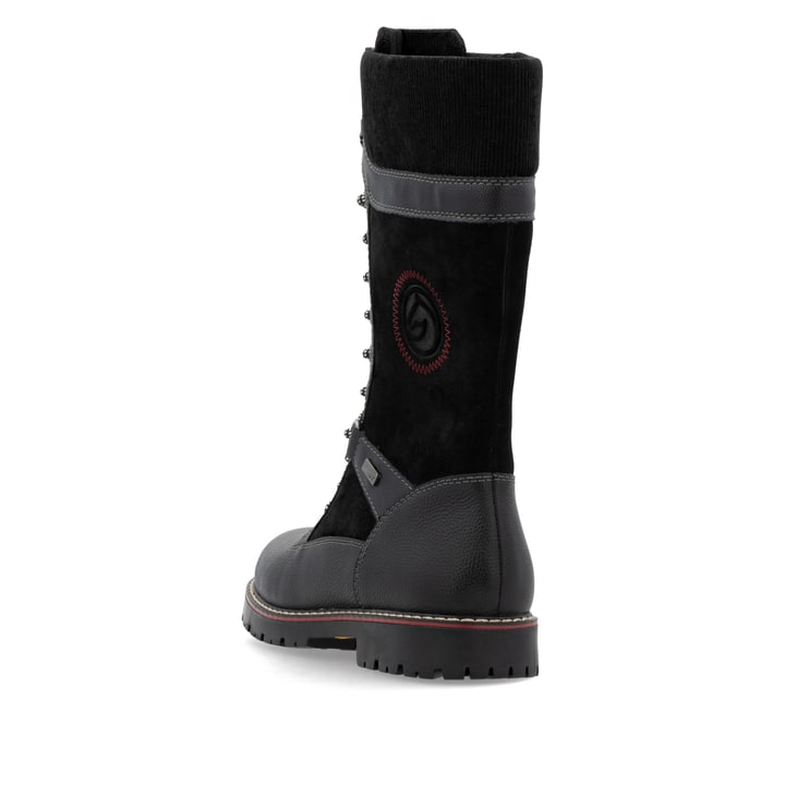 Tiefschwarze remonte Damen Schnürstiefel D9380-02 mit Flip-Grip Sohle. Schuh von oben.