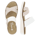 Weiße vegane remonte Damen Pantoletten D2048-90 mit einem Klettverschluss. Schuh von oben, liegend.