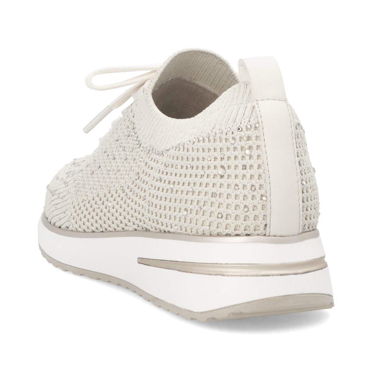 Beige remonte Damen Slipper D1G12-60 mit einem Gummizug. Schuh von hinten.