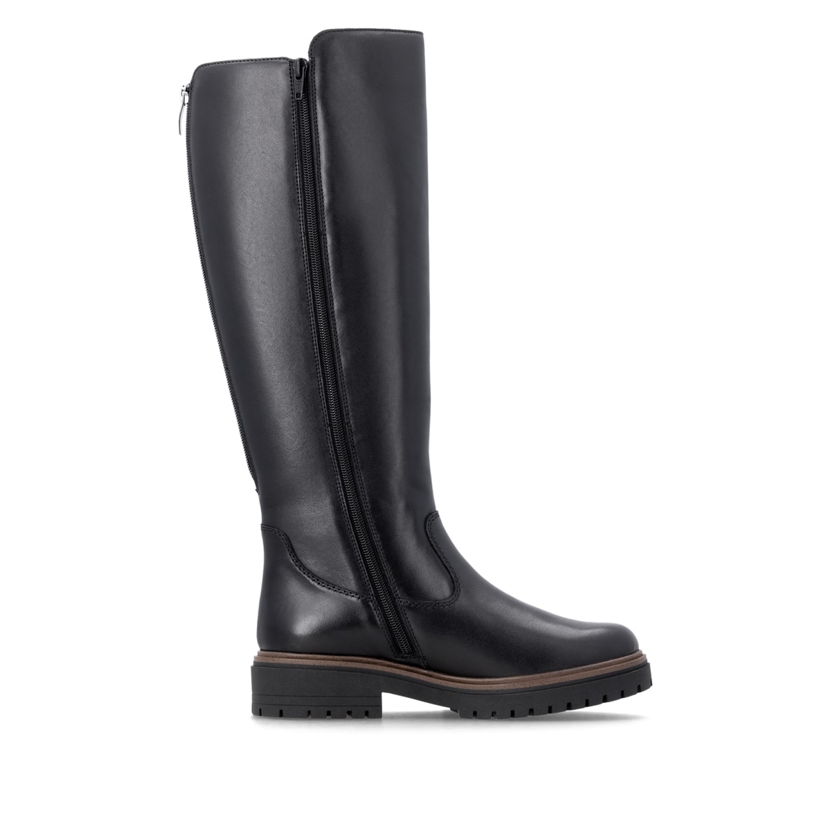 Schwarze remonte Hochschaftstiefel D4B71-00 mit wasserabweisender TEX-Membran. Schuh Innenseite.