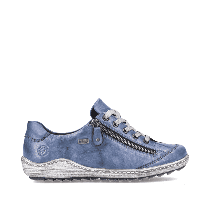 Blaue remonte Damen Schnürschuhe R1402-15 mit wasserabweisender TEX-Membran. Schuh Außenseite gespiegelt.