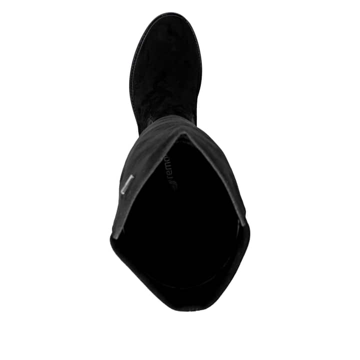 Schwarze remonte Hochschaftstiefel D2W70-00 mit wasserabweisender TEX-Membran. Schuh von oben.