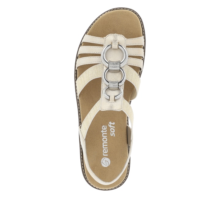 Beige vegane remonte Riemchensandalen D2073-60 mit einem Gummizug. Schuh von oben.
