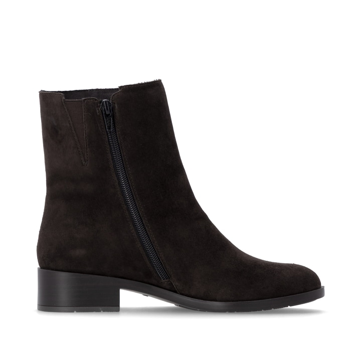 Dunkelbraune remonte Damen Stiefeletten D3U73-25 mit einem Reißverschluss. Schuh Innenseite.
