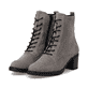 Graue remonte Damen Schnürstiefel D2A80-42 mit einem Reißverschluss. Schuhpaar seitlich schräg.