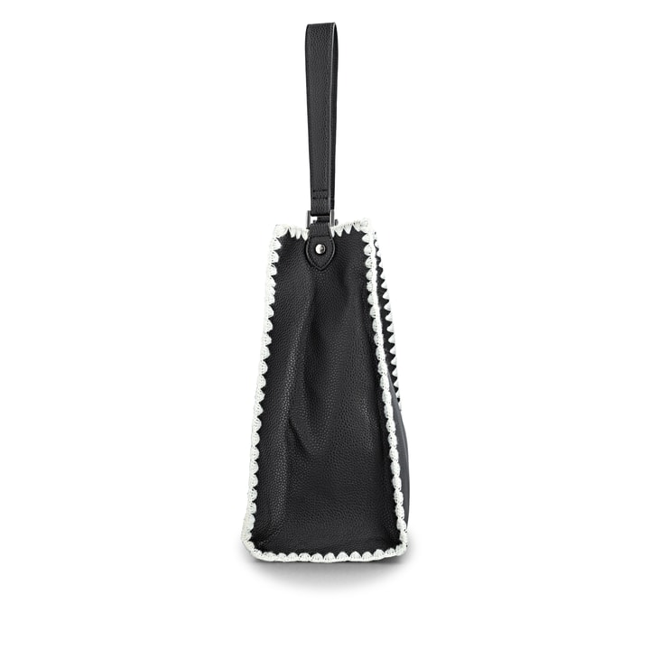 Cabas remonte Q0771-00 noir avec bordure crochetée, bretelles amovibles et poche intérieure amovible. Côté droit.