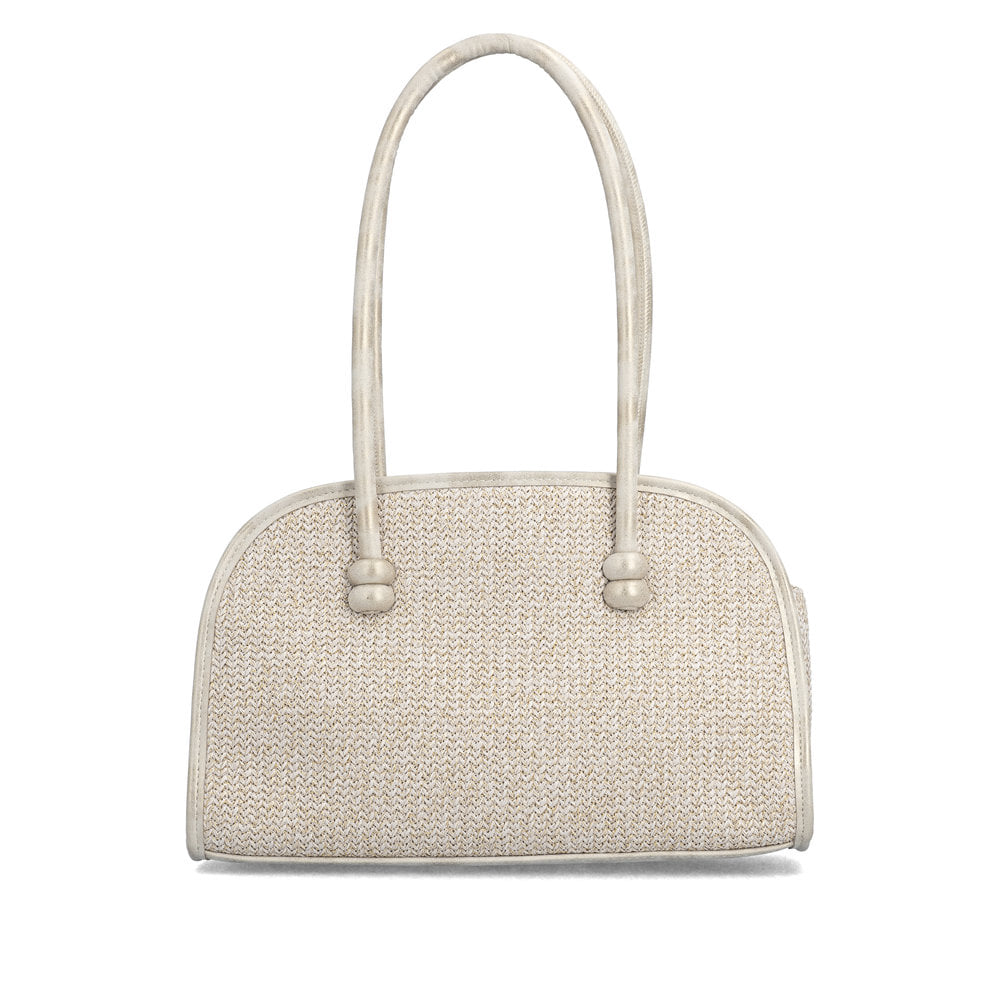 Sac à main remonte Q0768-60 beige avec poignées de transport avec perles décoratives et fermeture éclair. Arrière.