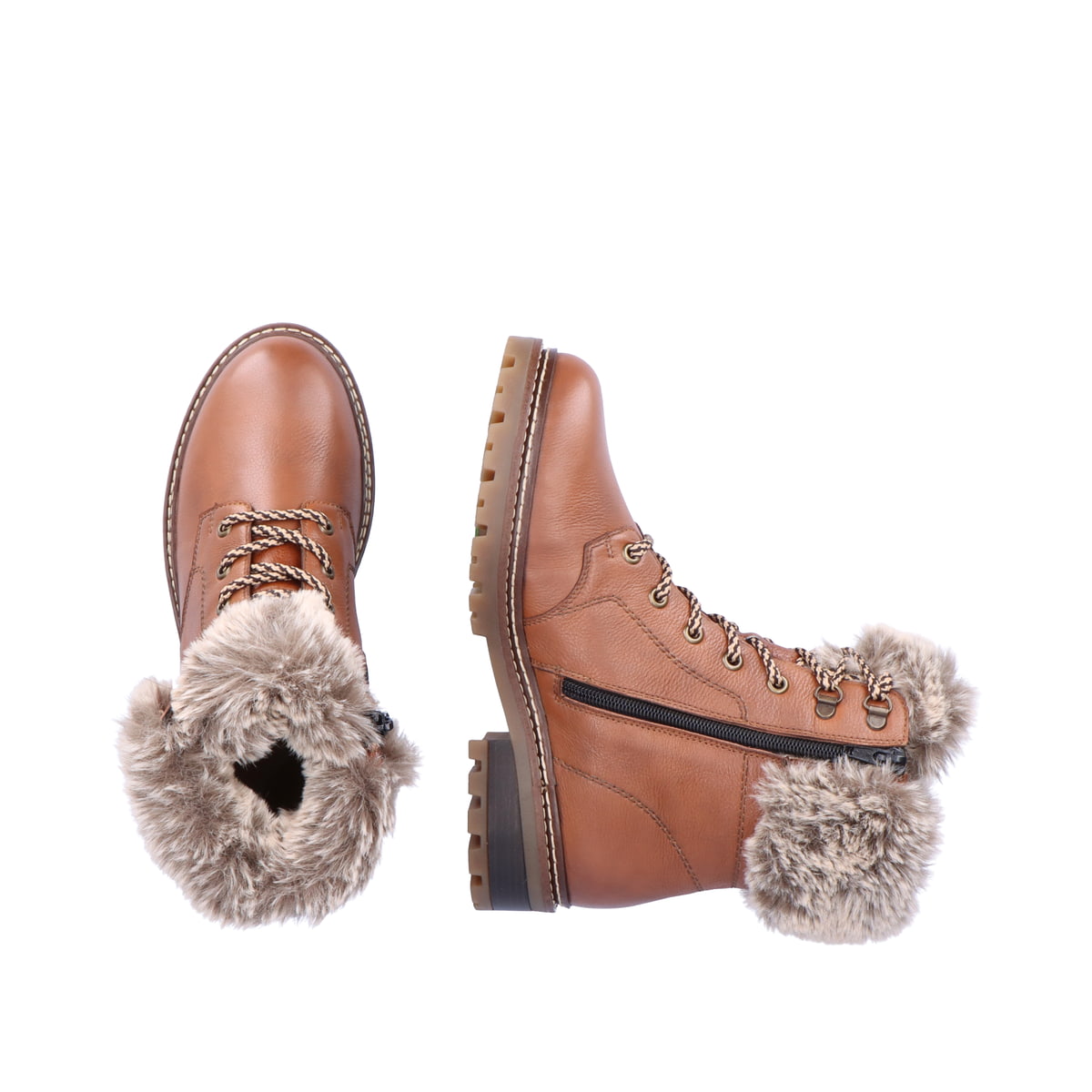 Bottes à lacets remonte marron femme D0B74-24 avec semelle Glass-Fibre. Chaussure vue de dessus, couchée.