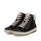 Schwarze remonte Damen Schnürstiefel D0770-03 mit wasserabweisender TEX-Membran. Schuhpaar seitlich schräg.