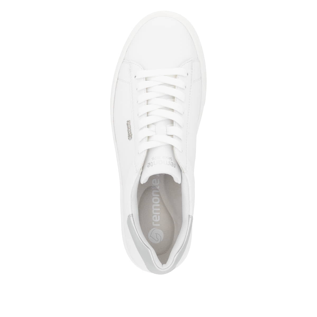 Weiße remonte Damen Sneaker Low D2J00-80 mit Schnürung sowie der Komfortweite G. Schuh von oben.