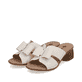 Beige remonte Damen Pantoletten R8759-60 mit einem Gummizug sowie leichter Sohle. Schuhpaar seitlich schräg.