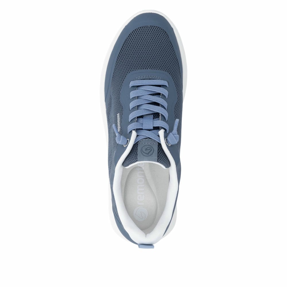 Mocassins remonte bleus pour femme D2V04-12 avec bande élastique. Chaussure vue de dessus.