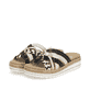 Schwarze remonte Damen Pantoletten D0Q50-02 mit einer weichen Einlegesohle. Schuhpaar seitlich schräg.