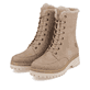 
Vanillebeige remonte Damen Schnürstiefel D1B74-60 mit einer dämpfenden Profilsohle. Schuhpaar schräg.