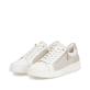 Weiße remonte Damen Sneaker Low D2E00-81 mit Reißverschluss sowie Komfortweite G. Schuhpaar seitlich schräg.