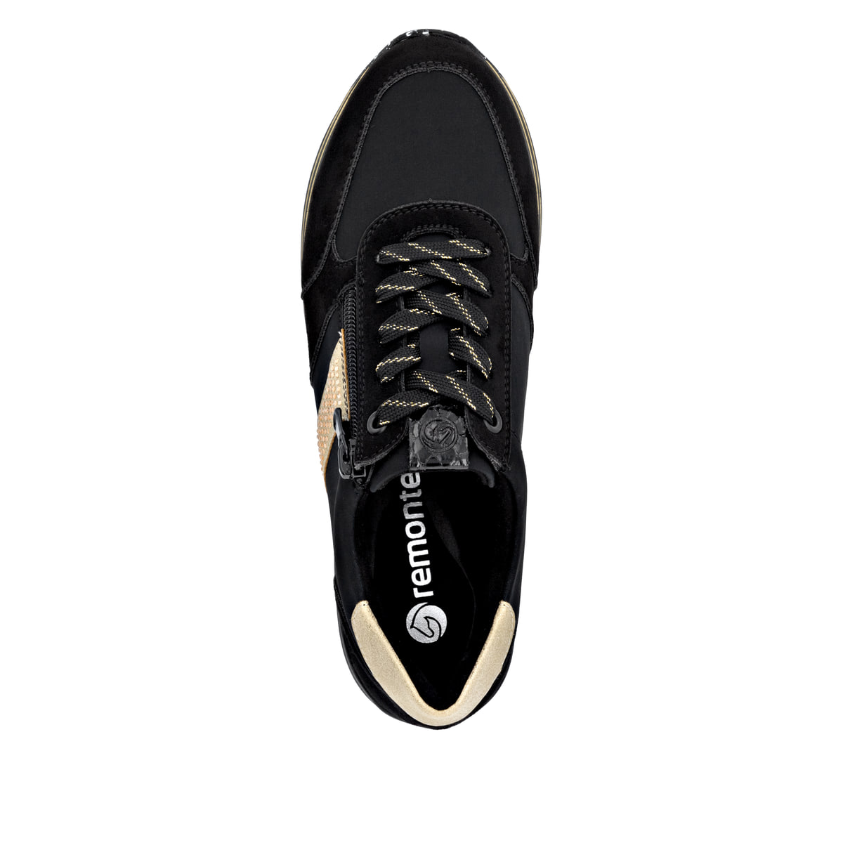 Schwarze remonte Damen Sneaker D1330-03 mit Reißverschluss sowie Komfortweite G. Schuh Laufsohle.