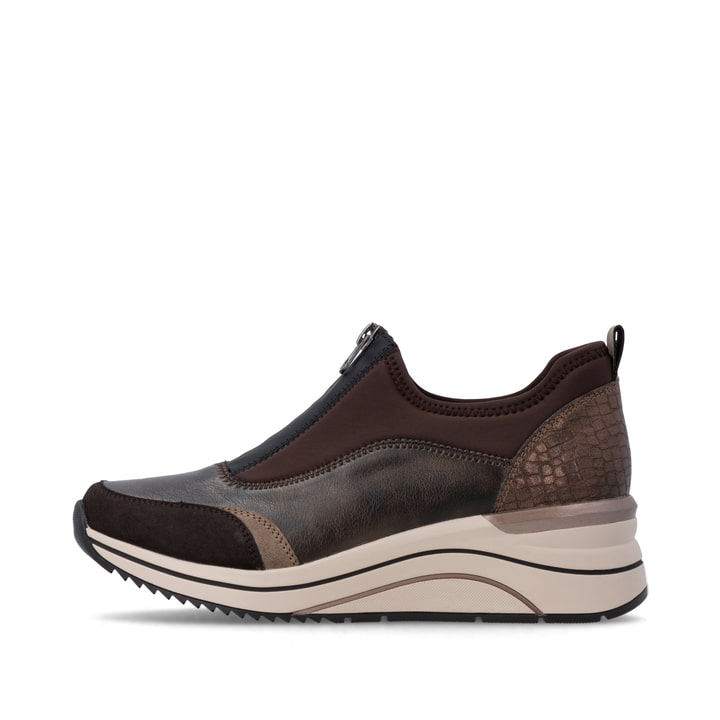 Mocassins remonte métalliques végan femmes D0T08-90 avec fermeture éclair. Côté extérieur de la chaussure.