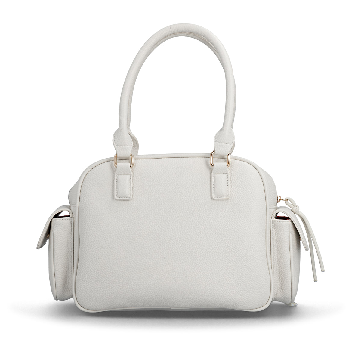 Sac à main remonte Q0769-60 blanc avec finitions métalliques et fermeture éclair. Arrière.