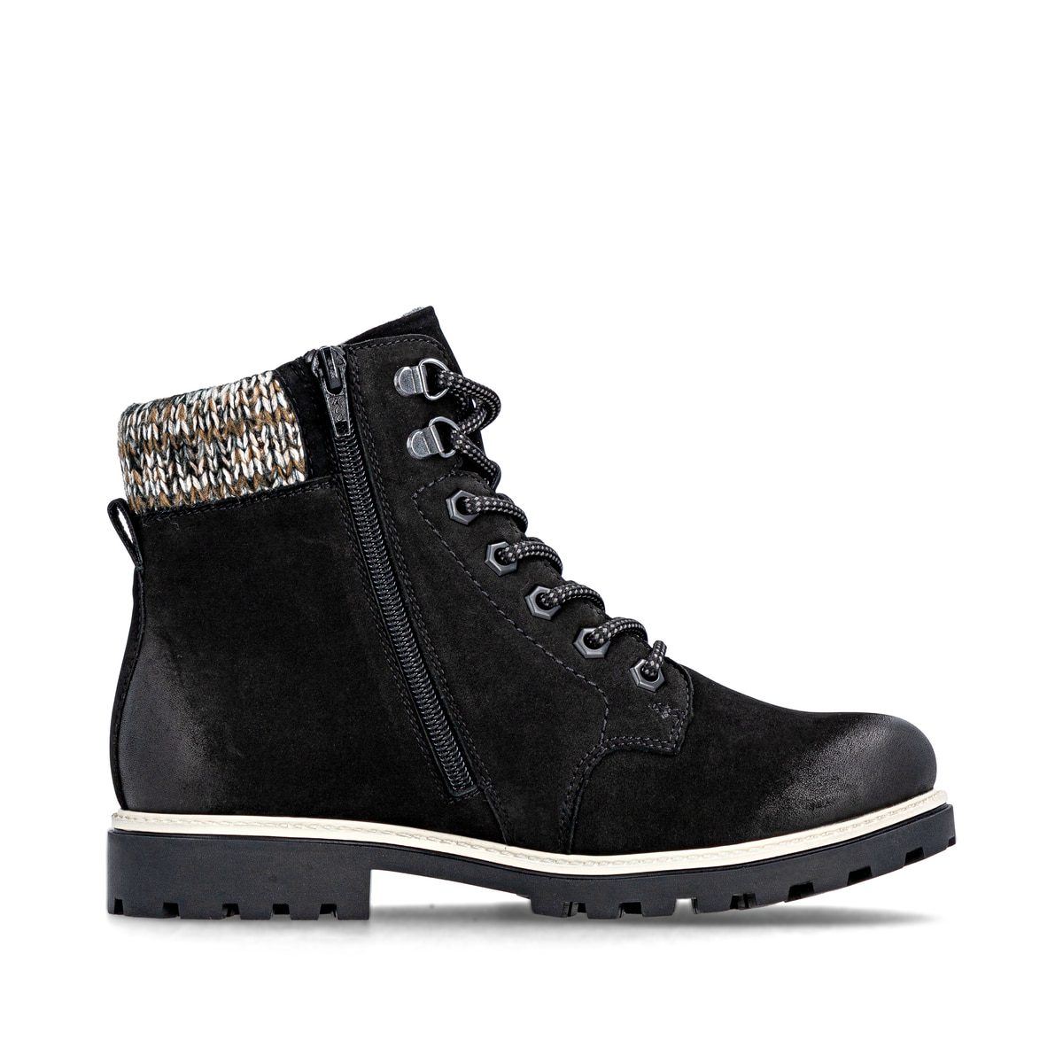 Schwarze remonte Damen Schnürstiefel D8487-03 mit wasserabweisender TEX-Membran. Schuh Innenseite.