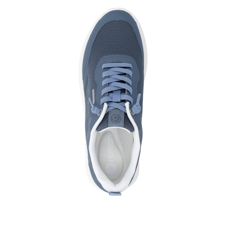 Mocassins remonte bleus pour femme D2V04-12 avec bande élastique. Chaussure vue de dessus.