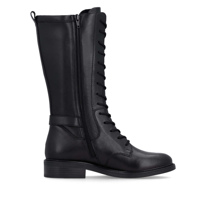 Schwarze remonte Hochschaftstiefel D2W71-00 mit Deko-Schnalle. Schuh Innenseite.