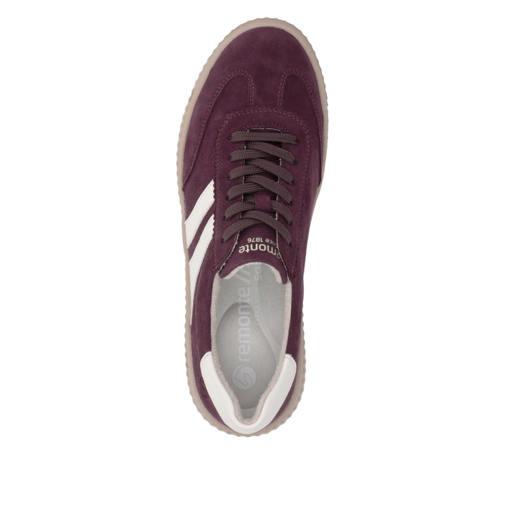 Baskets basses remonte rouges femmes D3E00-30 avec la semelle lightsole+. Chaussure vue de dessus.