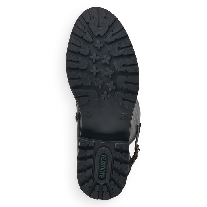 Schwarze remonte Hochschaftstiefel R6590-01 mit einem Reißverschluss. Schuh Laufsohle.
